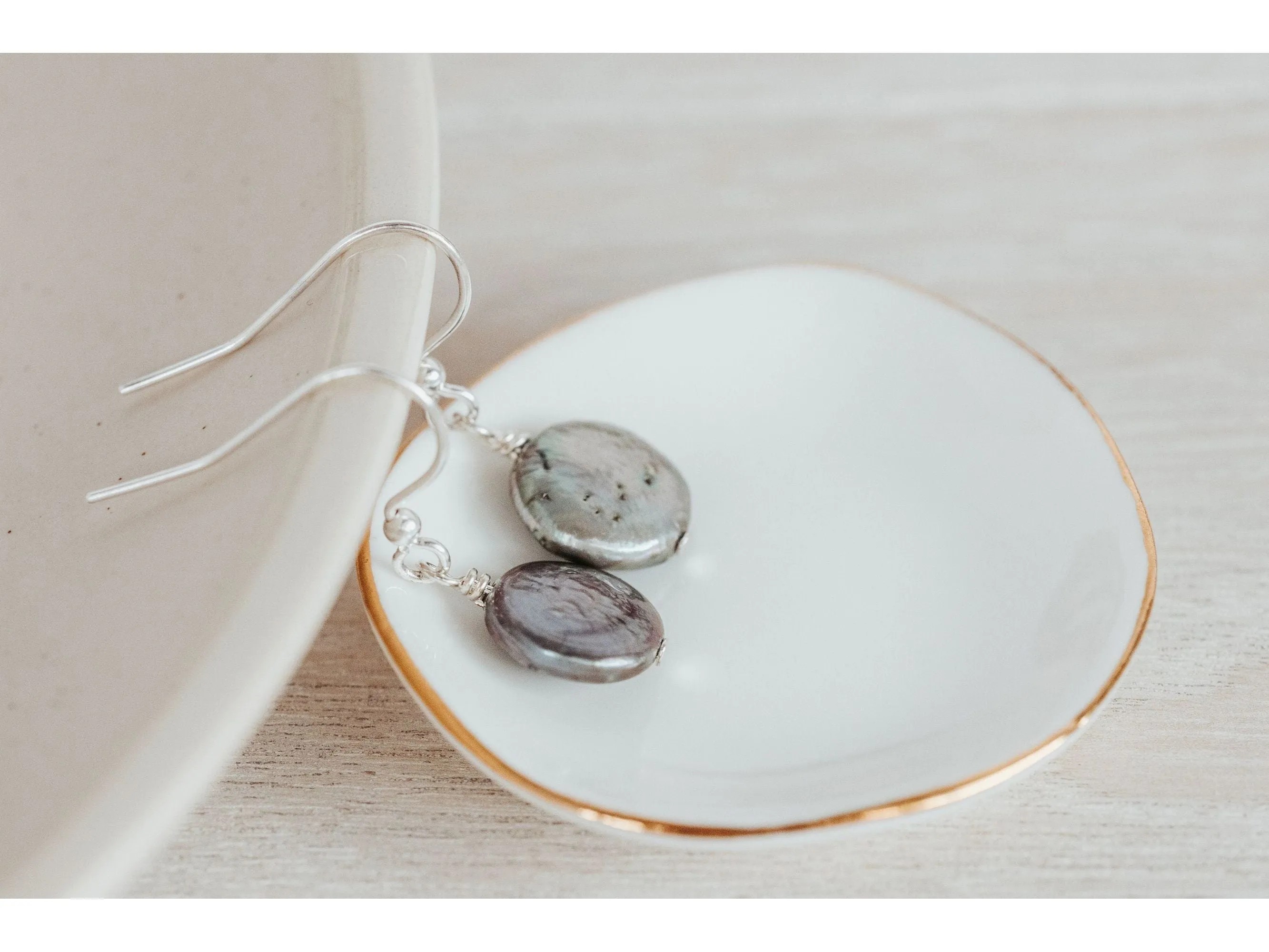 White coin pearl earrings
