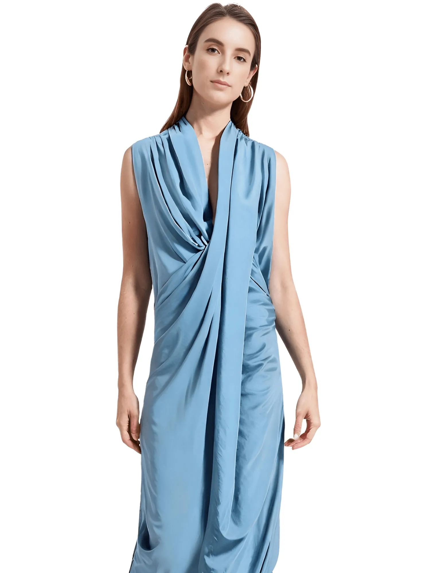 Women's Oversize Asymmetrical Maxi Dress V Neck Sleeveless Baggy Dress With Pockets