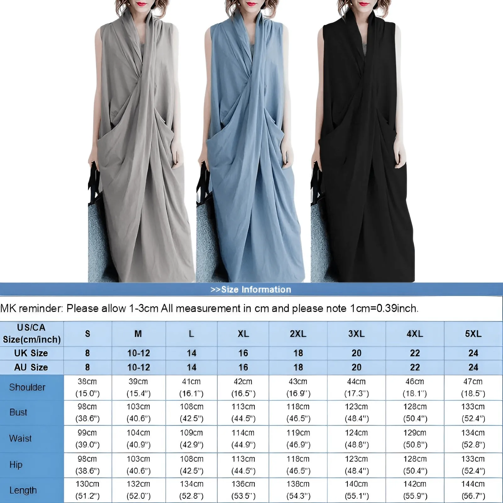 Women's Oversize Asymmetrical Maxi Dress V Neck Sleeveless Baggy Dress With Pockets