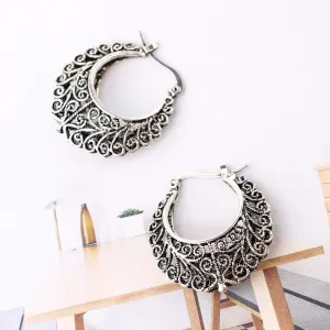 Womens Silver Vintage Small Hoop Earrings