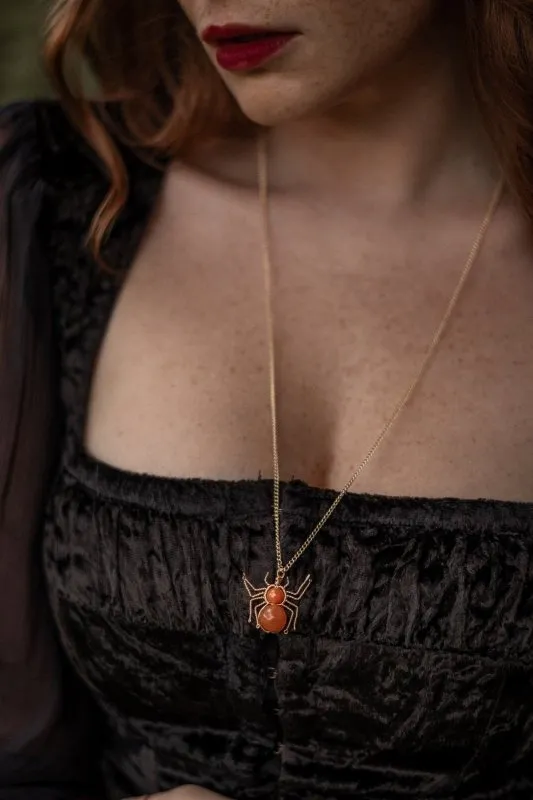 Xander Kostroma -Orange Aventurine Spider Necklace -14ct Gold-Plated -Statement Piece, Handmade Elegance -Ideal for those seeking to Empower Will, Spark Creativity & Joy