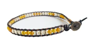 Yellow jade Citrine stone leather anklets men women anklets yellow gemstone anklets friendship anklets
